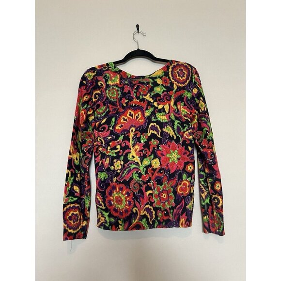 Talbots Floral Round Neck Long Sleeve Button Cotton Blend Cardigan Sweater M - Picture 5 of 5